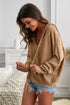 Zipper V-Neck Dropped Sleeve Hooded Solid Sweater